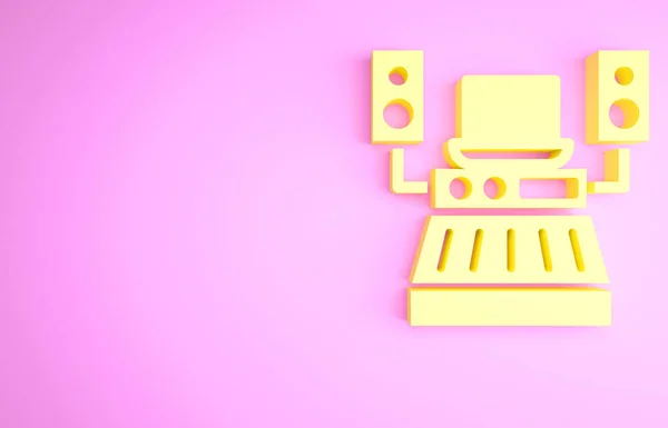 Studio Nagraniowe Yellow Music Ikoną Profesjonalnego Sprzętu Różowym Tle Koncepcja — Zdjęcie stockowe