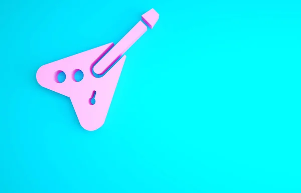 粉色电动低音吉他图标隔离在蓝色背景 最低纲领的概念 3D渲染3D插图 — 图库照片