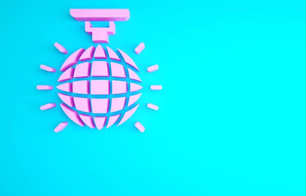 Pink Disco Koule Ikona Izolované Modrém Pozadí Minimalismus Ilustrace Vykreslení — Stock fotografie