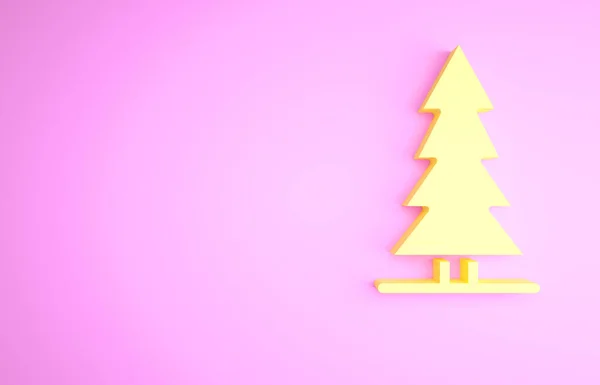 Yellow Canadian spruce icon isolated on pink background. Forest spruce. Minimalism concept. 3d illustration 3D render. — Stock Image Yellow Canadian Spruce Icon Isolated Pink Background Forest Spruce Minimalism Royalty Free Stock Photos