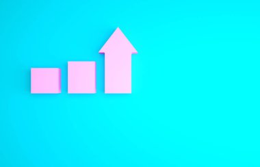 Pembe Finansal büyüme ikonu mavi arka planda izole edildi. Gelirleri arttırıyorum. Minimalizm kavramı. 3d illüstrasyon 3B canlandırma.