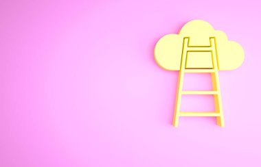 Bitiş bayrağı simgesi pembe arka planda izole edilmiş sarı merdiven. Kariyer gelişimi konsepti. İş geliştirme kavramı. Minimalizm kavramı. 3d illüstrasyon 3B canlandırma.