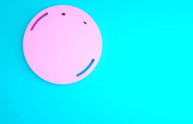 Mavi arka planda izole edilmiş pembe bisiklet tekerleği simgesi. Bisiklet yarışı. Olağanüstü bir spor. Spor malzemeleri. Minimalizm kavramı. 3d illüstrasyon 3B canlandırma.