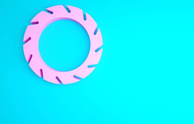 Pembe bisiklet tekerleği ikonu mavi arka planda izole edilmiş. Bisiklet yarışı. Olağanüstü bir spor. Spor malzemeleri. Minimalizm kavramı. 3d illüstrasyon 3B canlandırma.