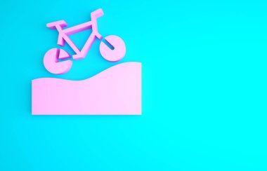 Pembe Dağ bisiklet ikonu mavi arkaplanda izole edilmiş. Bisiklet yarışı. Olağanüstü bir spor. Spor malzemeleri. Minimalizm kavramı. 3d illüstrasyon 3B canlandırma.