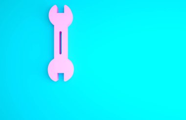 Pembe anahtarlı simge mavi arkaplanda izole edildi. Minimalizm kavramı. 3d illüstrasyon 3B canlandırma.