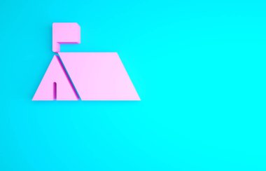 Pembe Protesto kampı ikonu mavi arka planda izole edilmiş. Protesto çadırı. Minimalizm kavramı. 3d illüstrasyon 3B canlandırma.