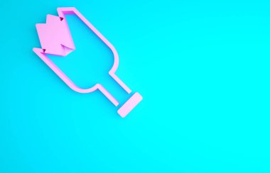 Mavi arka planda izole edilmiş pembe kırık şişe silah ikonu. Minimalizm kavramı. 3d illüstrasyon 3B canlandırma.
