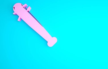 Mavi arka planda çivi simgesi olan pembe beyzbol sopası. Şiddetli silah. Minimalizm kavramı. 3d illüstrasyon 3B canlandırma.