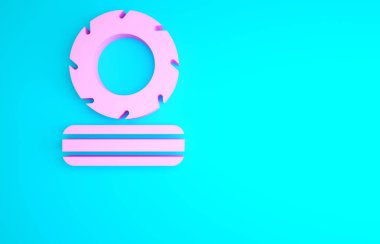 Pembe Yalancı yanan lastik ikonu mavi arkaplanda izole edilmiş. Minimalizm kavramı. 3d illüstrasyon 3B canlandırma.