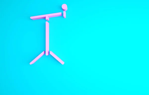 Pinkfarbenes Mikrofon Mit Standsymbol Isoliert Auf Blauem Hintergrund Minimalismus Konzept — Stockfoto