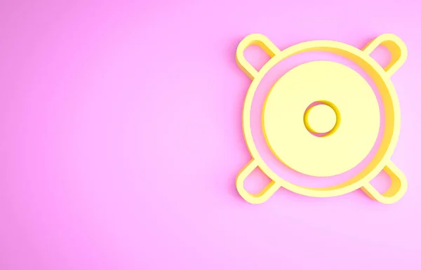 Желтая Иконка Динамика Stereo Выделена Розовом Фоне Звуковые Динамики Музыкальный — стоковое фото