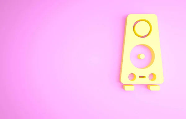 Yellow Stereo Speaker Icon Isolated Pink Background Sound System Speakers — Stock Photo, Image