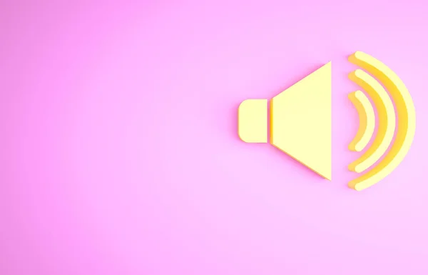 黄色のスピーカーボリューム オーディオ音声サウンドシンボル ピンクの背景に隔離されたメディア音楽アイコン 最小限の概念 3Dイラスト3Dレンダリング — ストック写真