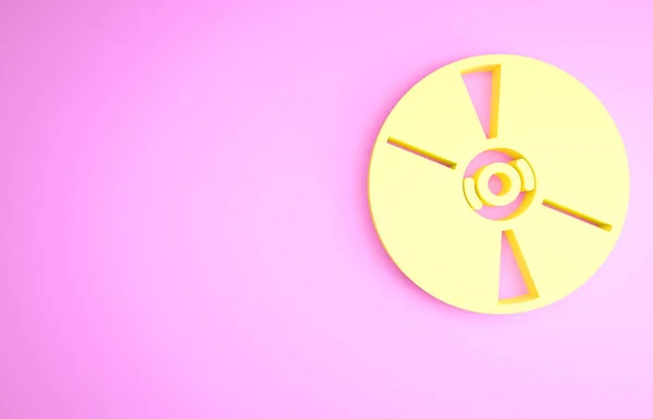 ピンクの背景に隔離された黄色のCdまたはDvdディスクアイコン コンパクトディスクサイン 最小限の概念 3Dイラスト3Dレンダリング — ストック写真