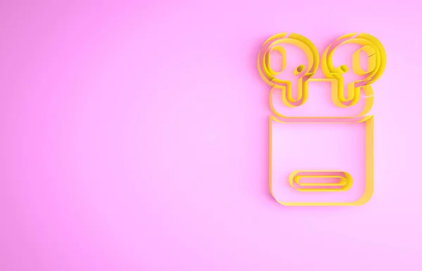 Yellow Air Headphones Box Icon Isolated Pink Background Holder Wireless — Stock Photo, Image