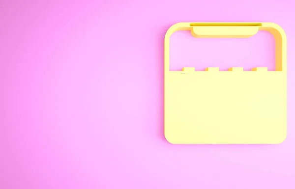 ピンクの背景に2つのスピーカーアイコンで黄色のホームステレオ 音楽システム 最小限の概念 3Dイラスト3Dレンダリング — ストック写真