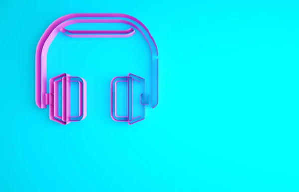 Mavi Arkaplanda Pembe Kulaklık Simgesi Var Kulaklıklar Müzik Hizmet Iletişim — Stok fotoğraf