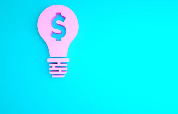 Roze Gloeilamp Met Dollarsymbool Geïsoleerd Blauwe Achtergrond Geld Maken Ideeën — Stockfoto