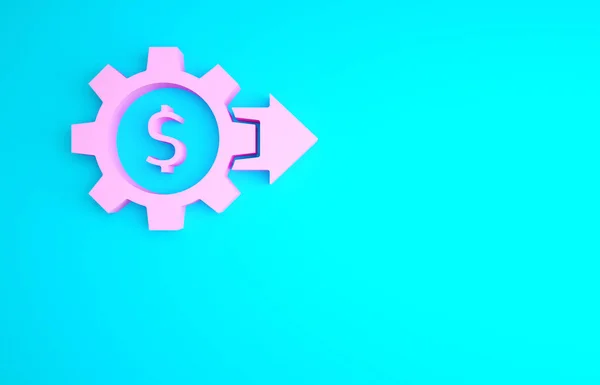 Pink Gear Dollar Symbol Icon Isolated Blue Background Business Finance — Stock Photo, Image