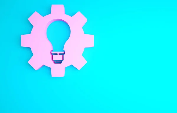 Roze Gloeilamp Tandwielpictogram Geïsoleerd Blauwe Achtergrond Innovatieconcept Zakelijk Idee Minimalisme — Stockfoto