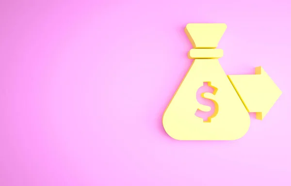 Gula Pengar Väska Ikon Isolerad Rosa Bakgrund Dollar Eller Usd — Stockfoto