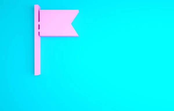 青い背景にピンクの旗のアイコンが孤立しています ロケーションマーカーシンボル 最小限の概念 3Dイラスト3Dレンダリング — ストック写真