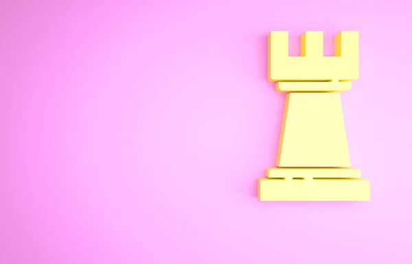 Sarı Satranç Simgesi Pembe Arka Planda Izole Edildi Stratejisi Oyun — Stok fotoğraf