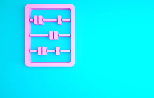 青の背景にピンクのそろばんのアイコン 伝統的なカウントフレーム 教育記号 数学学校 最小限の概念 3Dイラスト3Dレンダリング — ストック写真