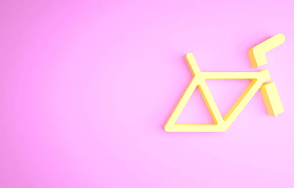 ピンクの背景に隔離された黄色の自転車フレームアイコン 最小限の概念 3Dイラスト3Dレンダリング — ストック写真