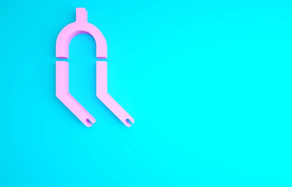 粉色自行车悬挂叉子图标隔离在蓝色背景 体育交通零配件方向盘 最低纲领的概念 3D渲染3D插图 — 图库照片