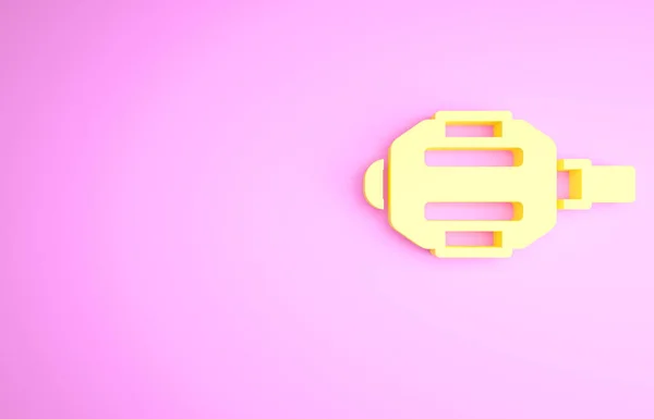 Желтая Педаль Велосипеда Значок Изолирован Розовом Фоне Концепция Минимализма Рендеринг — стоковое фото