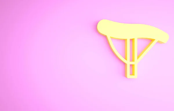 Желтый Значок Сиденья Велосипеда Изолирован Розовом Фоне Велосипедное Седло Концепция — стоковое фото