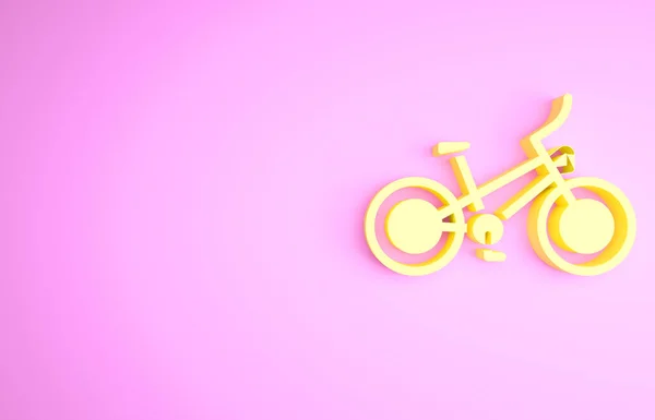 Ícone Bicicleta Amarelo Isolado Fundo Rosa Corrida Bicicleta Desporto Extremo — Fotografia de Stock