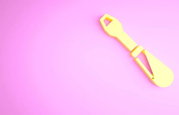 Ícone Chave Fenda Amarela Isolado Fundo Rosa Símbolo Ferramenta Serviço — Fotografia de Stock