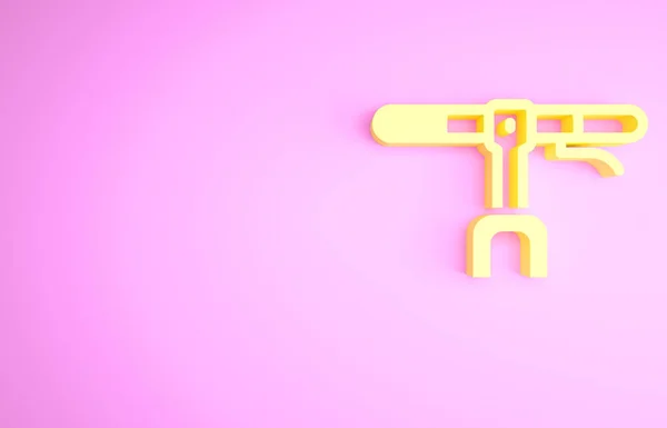 Жовта Піктограма Ручки Велосипеда Ізольована Рожевому Фоні Концепція Мінімалізму Ілюстрація — стокове фото