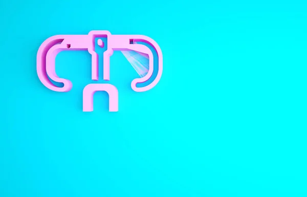 粉色自行车手柄图标隔离在蓝色背景 最低纲领的概念 3D渲染3D插图 — 图库照片