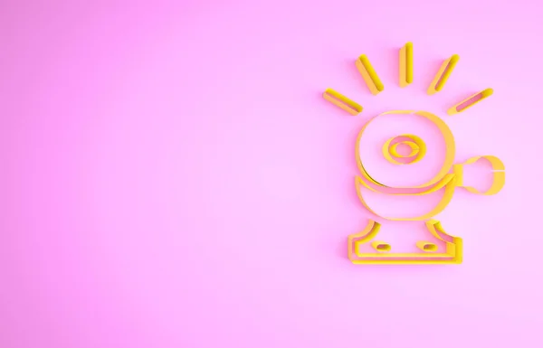 ピンクの背景に黄色の自転車の鐘のアイコンを隔離 最小限の概念 3Dイラスト3Dレンダリング — ストック写真