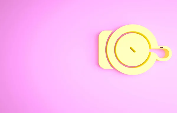ピンクの背景に黄色の自転車の鐘のアイコンを隔離 最小限の概念 3Dイラスト3Dレンダリング — ストック写真