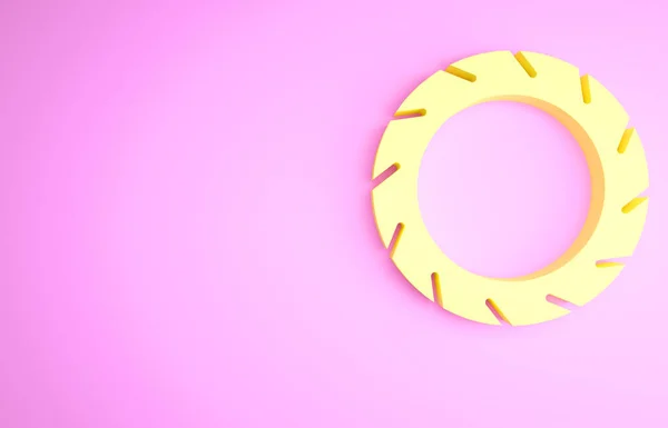 Žluté Kolo Kolo Ikona Pneumatiky Izolované Růžovém Pozadí Závod Kole — Stock fotografie