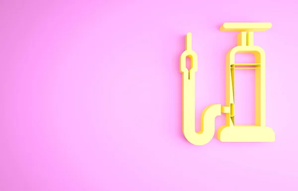 Yellow Bicycle Air Pump Icon Isolated Pink Background Minimalism Concept — Stock Photo, Image