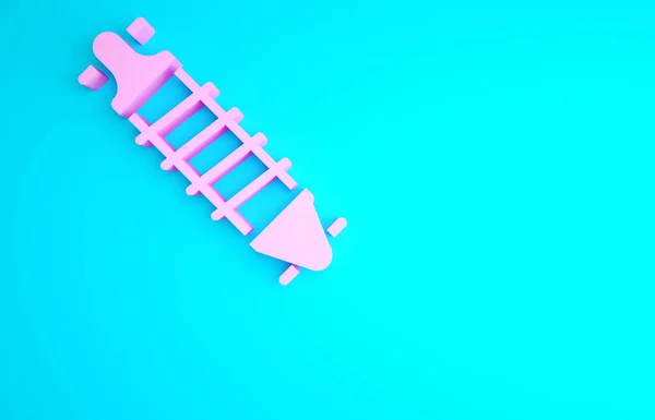Pinkfarbenes Symbol Für Die Fahrradaufhängung Auf Blauem Hintergrund Minimalismus Konzept — Stockfoto