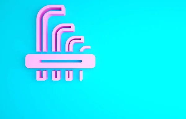 Pink Tool Alen Keys Icon Isolated Blue Background Концепция Минимализма — стоковое фото