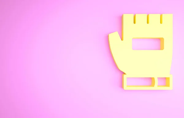 黄色手套图标孤立在粉红色的背景 极限运动 运动器材 最低纲领的概念 3D渲染3D插图 — 图库照片