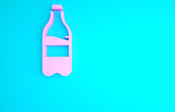 Rosa Sportflasche Mit Wassersymbol Isoliert Auf Blauem Hintergrund Minimalismus Konzept — Stockfoto