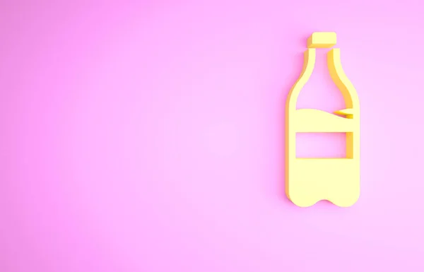 Yellow Sport Fles Met Water Pictogram Geïsoleerd Roze Achtergrond Minimalisme — Stockfoto