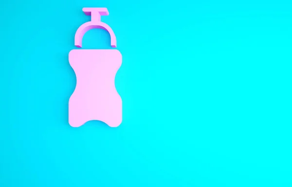 Pink Sport Bottle Water Icon Isolated Blue Background Minimalism Concept — Stock Photo, Image