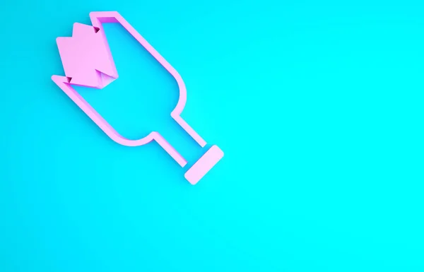 Рожева Розбита Пляшка Значок Зброї Ізольована Синьому Фоні Концепція Мінімалізму — стокове фото