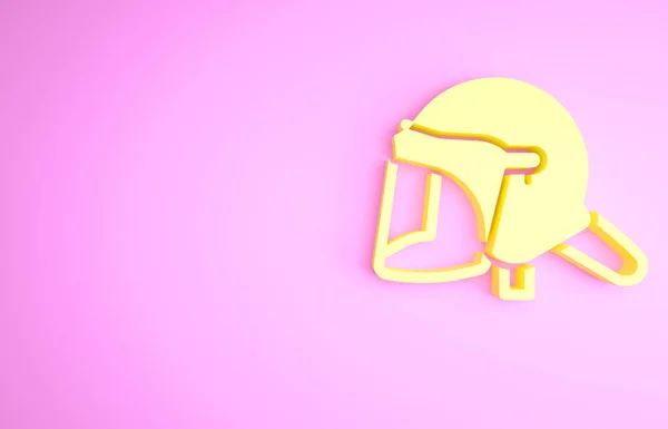 Yellow Police Helmet Icon Isolated Pink Background Military Helmet Minimalism — Stock Photo, Image