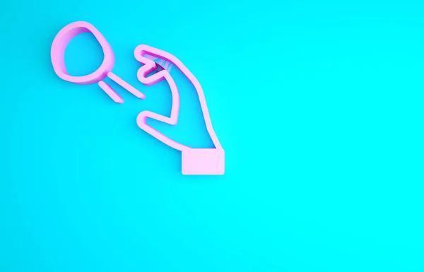ピンクのフーリガンは青い背景に孤立した小さな石のアイコンを撮影します デモ隊だ 最小限の概念 3Dイラスト3Dレンダリング — ストック写真